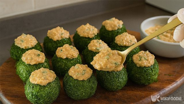 감태 주먹밥에 된장마요 소스를 올리고 있다. / 위키푸디