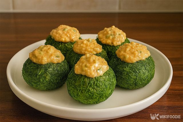 완성된 감태 주먹밥이 접시 위에 담겨 있다. / 위키푸디