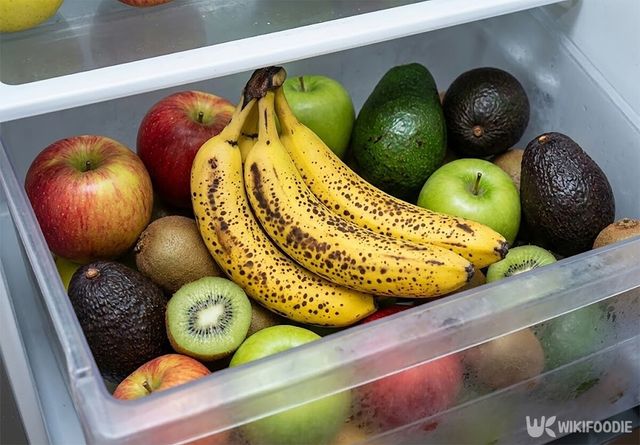 사과, 아보카도, 키위와 같이 보관한 바나나가 후숙이 된 모습이다. / 위키푸디