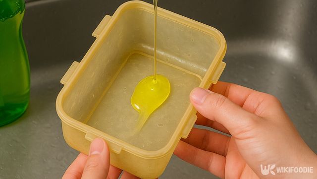 세제를 플라스틱 반찬통 안에 짜 넣고 있다. / 위키푸디