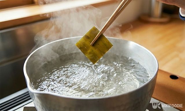 끓는 물에서 다시마를 건지고 있다. / 위키푸디