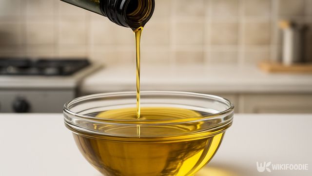 올리브유를 작은 유리 볼에 천천히 따르는 모습이다. / 위키푸디