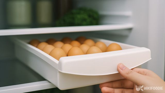 냉장고 안쪽 선반에 정리된 계란 모습이다. / 위키푸디