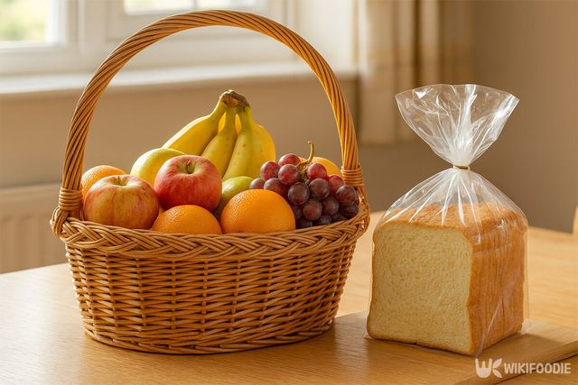 식빵이 과일 바구니 옆에 놓여 있다. / 위키푸디
