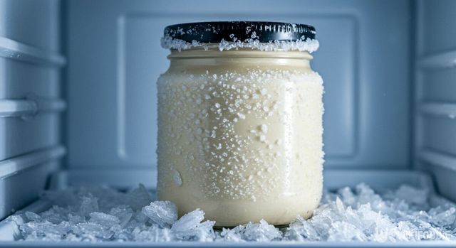 마요네즈를 유리병에 담아 냉동실에 보관한 모습. / 위키푸디