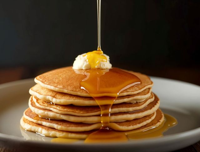 팬케이크에 메이플 시럽을 뿌리고 있다. / Natalja Jakusonoka-shutterstock
