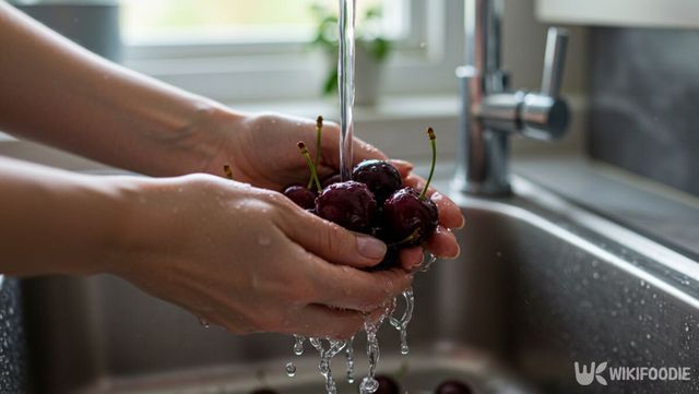 체리를 씻고 있는 모습. / 위키푸디