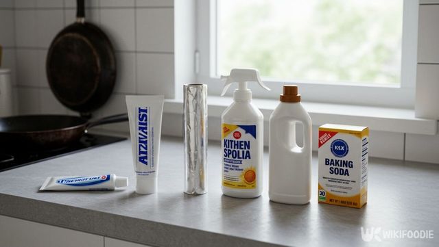 치약, 베이킹소다, 호일 등이 나란히 놓여 있다. / 위키푸디