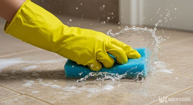 고무장갑 끼고 청소하는 모습. / 위키푸디