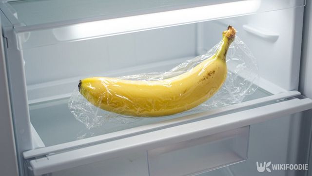랩으로 밀봉된 채 냉장고에 보관 중인 바나나 사진 / 위키푸디