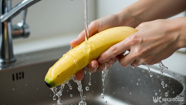 바나나를 흐르는 물에 씻고 있는 사진 / 위키푸디