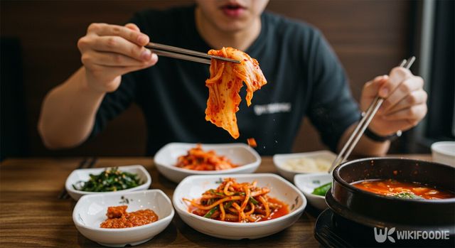 반찬을 먹으려는 모습. / 위키푸디