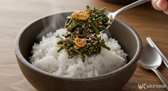 밥 위에 달래장을 올린 모습. / 위키푸디