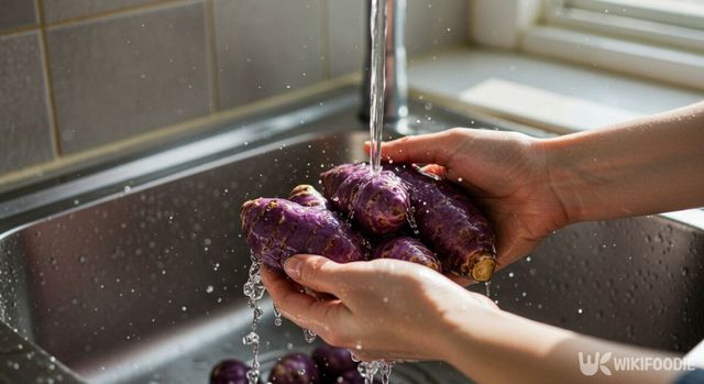 야콘을 물에 세척하는 모습. / 위키푸디