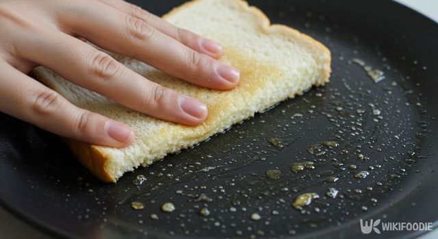 식빵을 기름기 묻은 그릇에 문지르고 있다. / 위키푸디