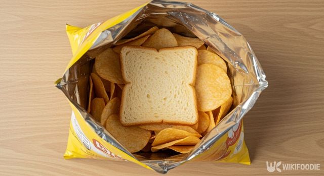 먹다 남은 대용량 과자에 식빵을 넣은 모습. / 위키푸디