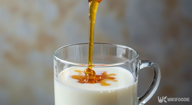 따뜻한 우유에 꿀을 넣는 모습. / 위키푸디