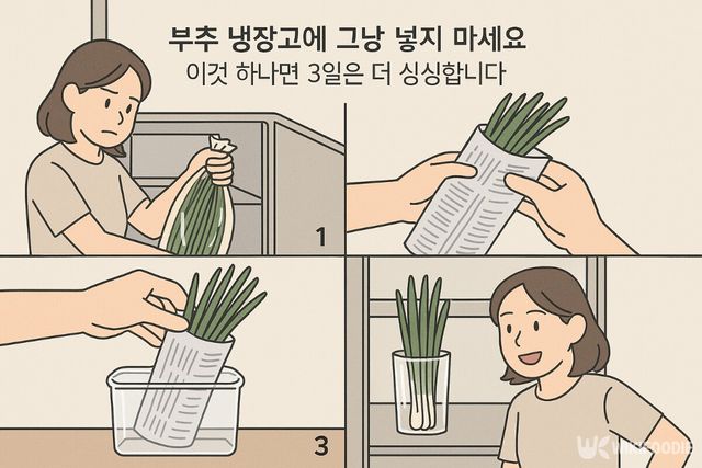 부추 보관 네컷만화. / 위키푸디