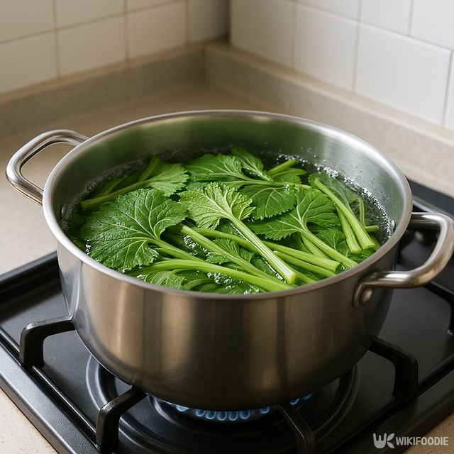 머위 나물 데치는 모습. / 위키푸디