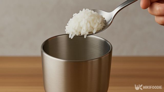 텀블러에 찬밥을 넣고 있다. / 위키푸디