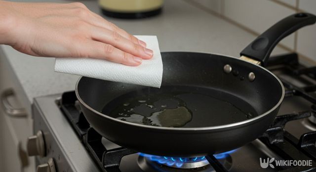 프라이팬에 기름을 바르는 모습. / 위키푸디