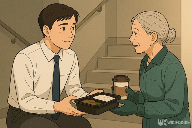 도시락을 건네는 신입 직원의 모습. / 위키푸디