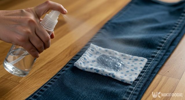 청바지 무릎에 손수건을 대고, 소주를 뿌리는 모습. / 위키푸디