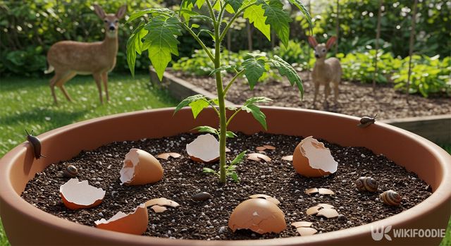 달걀 껍질을 화분에 뿌린 모습. / 위키푸디