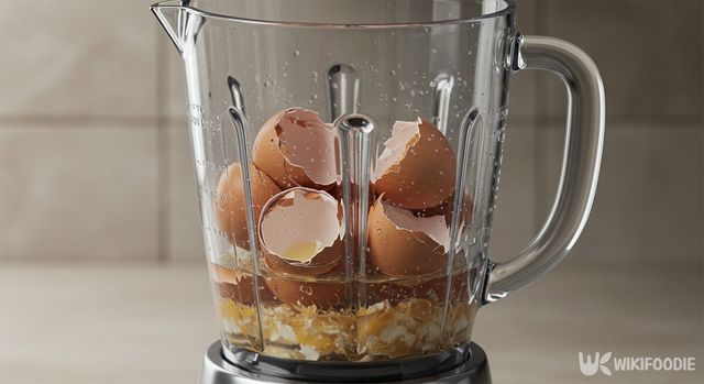 달걀 껍질을 믹서기에 넣은 모습. / 위키푸디