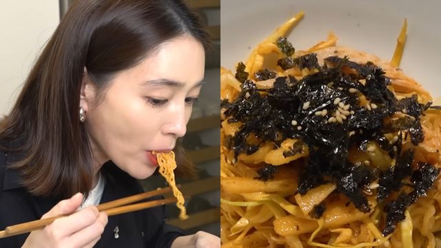 배우 이민정이 직접 공개한 비빔면 레시피 자료사진. / 유튜브 '이민정 MJ'