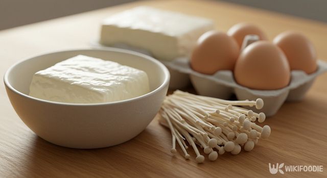 두부, 계란, 팽이버섯 자료사진. / 위키푸디