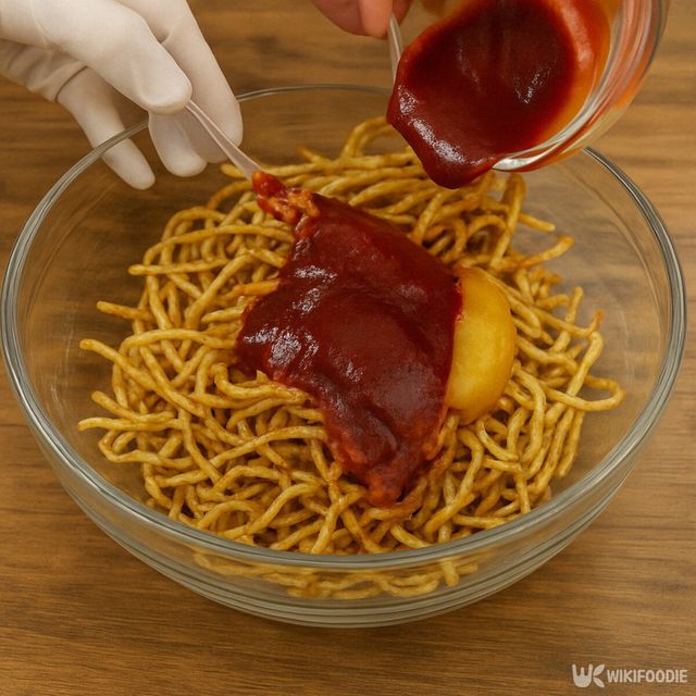 볼에 양념과 씀바귀를 넣는다. / 위키푸디