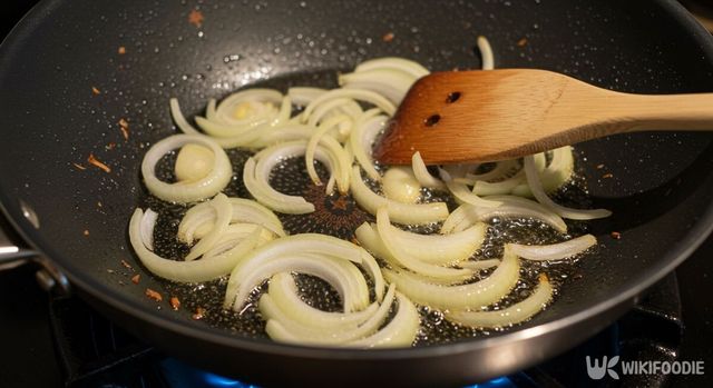 양파를 볶는 모습. / 위키푸디