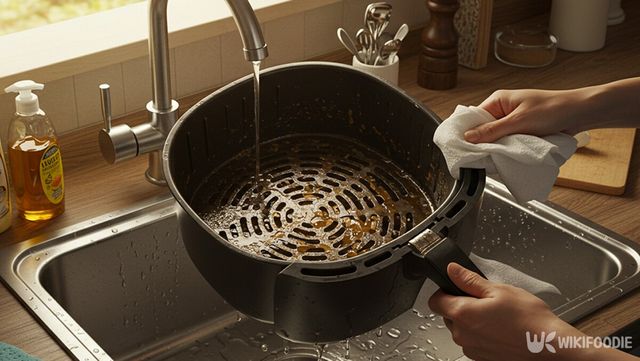 에어프라이어 세척하는 모습. / 위키푸디