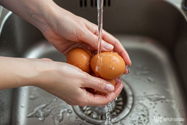 계란을 흐르는 물에 씻으면 큐티클이라는 보호막이 사라져 세균 감염이나 부패로 이어질 위험이 있다. / 위키푸디