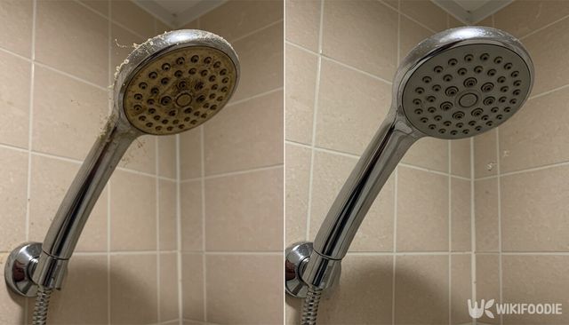 샤워기 헤드 청소 전후 사진. / 위키푸디