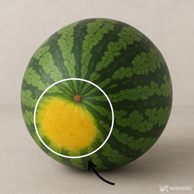 수박의 배꼽면이 노랗게 넓은 모습. / 위키푸디