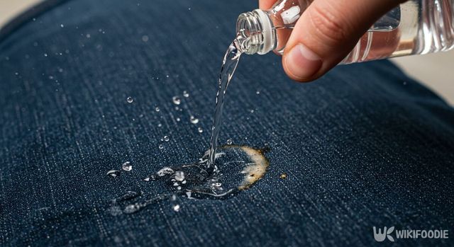 커피 얼룩이 묻은 청바지에 탄산수를 뿌리는 모습. / 위키푸디