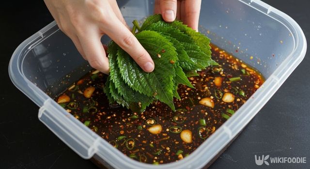양념에 깻잎을 절이는 모습. / 위키푸디