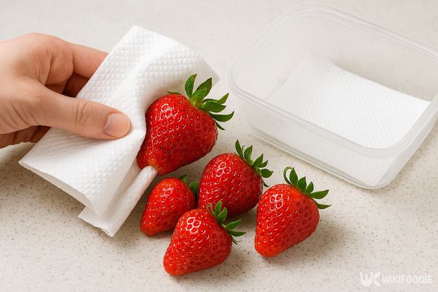 딸기 물기 제거. / 위키푸디