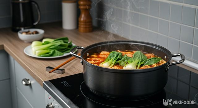 라면에 넣은 청경채. / 위키푸디