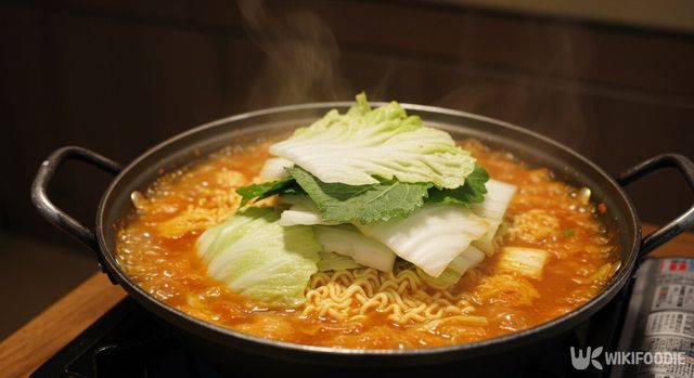 배추를 라면에 넣은 모습. / 위키푸디