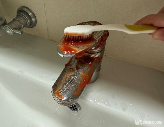 칫솔로 케첩을 문지르고 있다. / 위키푸디