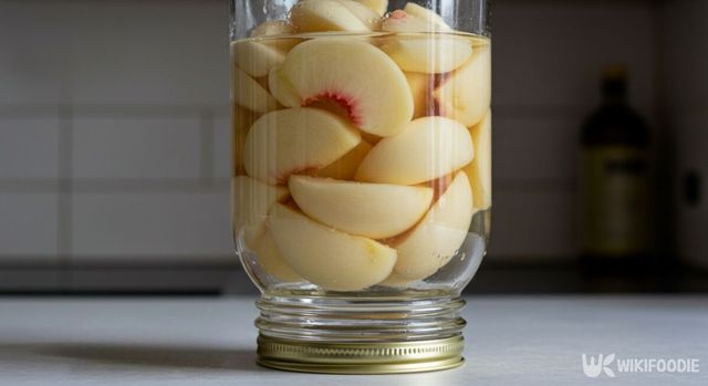 복숭아 조림을 유리병에 보관하는 모습. / 위키푸디