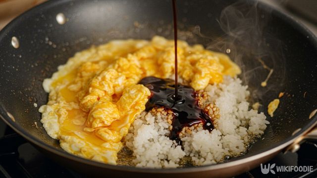 계란볶음밥에 치킨스톡을 넣어준다. / 위키푸디