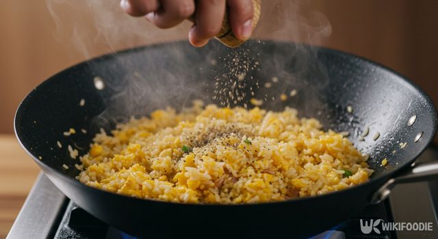 후추를 뿌려 계란볶음밥을 마무리 한다. / 위키푸디