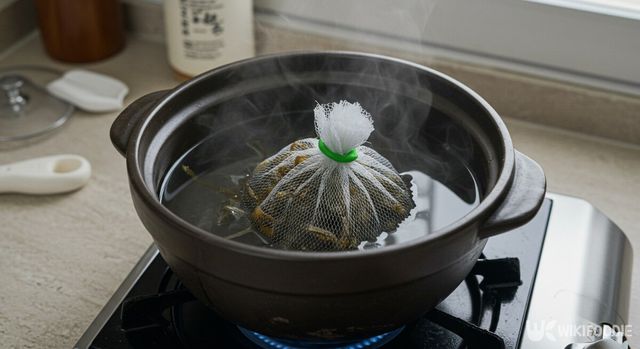 토마토 된장찌개를 만들기 위해 멸치육수를 끓이는 모습. / 위키푸디