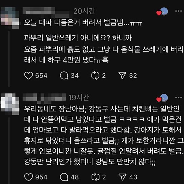 쓰레기 단속에 대한 불만 글. / 온라인 커뮤니티