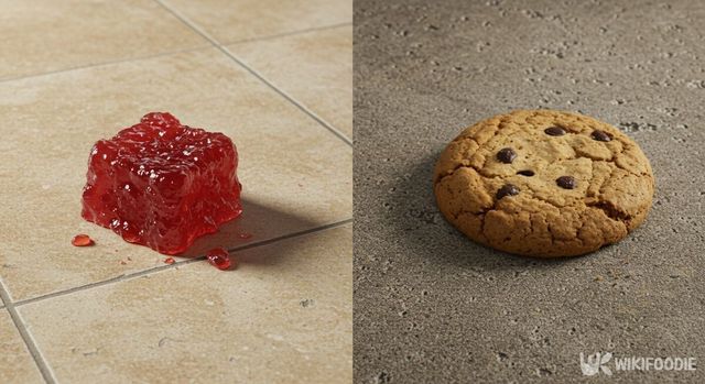 (왼쪽) 매끄러운 타일에 놓인 젤리, (오른쪽) 거친 타일 위에 놓인 쿠키. / 위키푸디