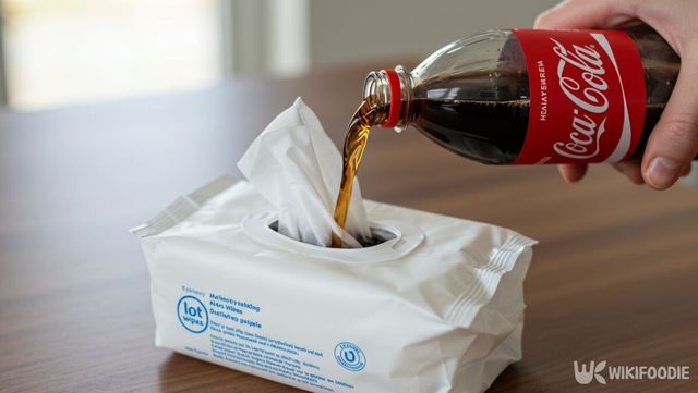 물티슈에 콜라를 붓는 모습. / 위키푸디